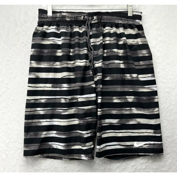 Nike Activewear Shorts Mens L Black White Stripe Elastic Waist Drawstring Pullon - Picture 1 of 8